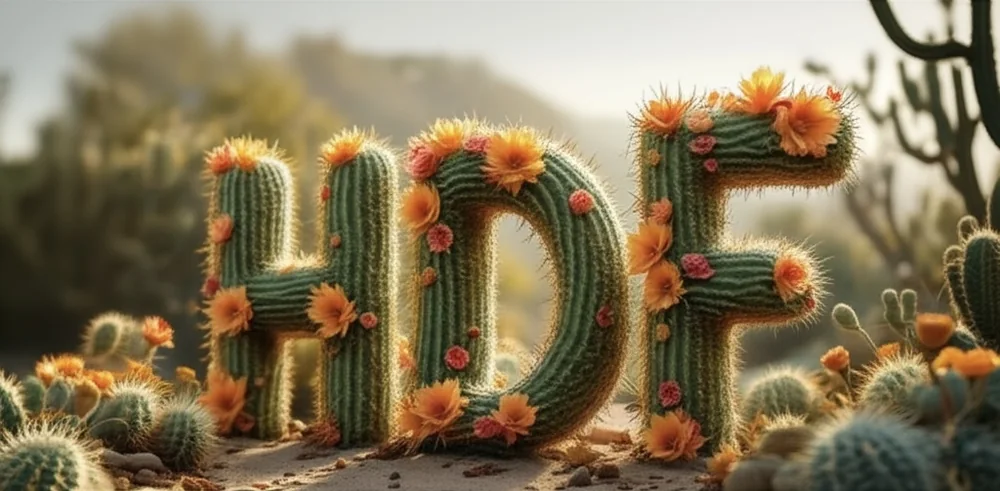 Hybridizing Dragon Fruit — the HDF letters grown as flowering cactus.